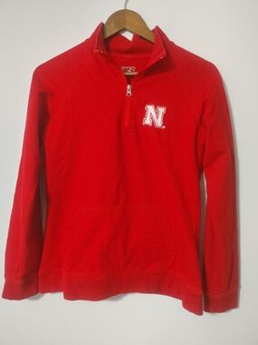 Vintage E5 University of Nebraska Crimson Red Quarter-Zip Pullover Hoodie M